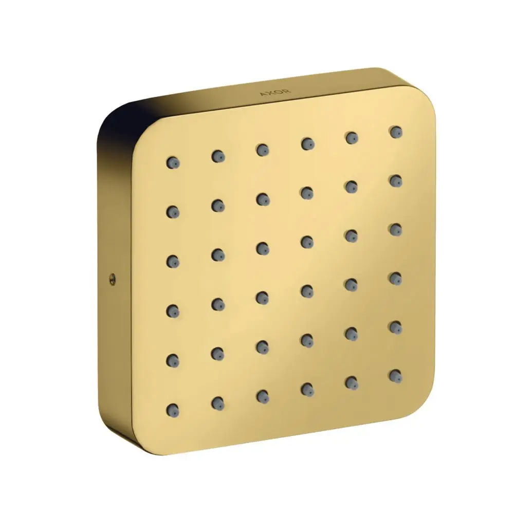 Brausemodul in quadratischer Form mit goldfarbener Oberfläche und kleinen, schwarzen Düsen. Von der Marke AXOR.